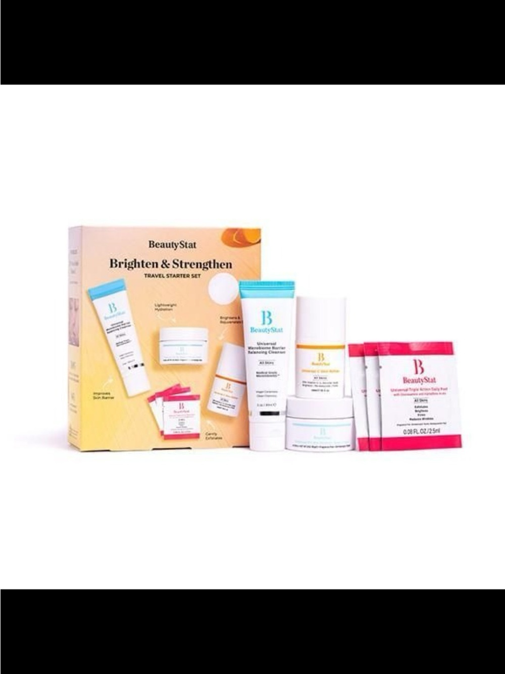 BeautyStat Travel Skincare Set with Yellow, Turquoise, White, Pink Accents